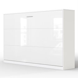 SMARTBett Schrankbett Horizontal 120x200 Weiss/Weiss Hochglanz Lattenrost Komfort Griff Kurz
