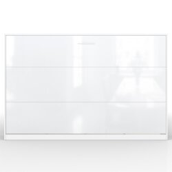 SMARTBett Schrankbett Horizontal 120x200 Weiss/Weiss Hochglanz Lattenrost Komfort Griff Kurz