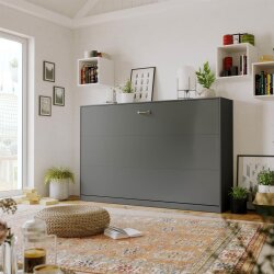 SMARTBett Schrankbett Horizontal 120x200 Anthrazit/Anthrazit Lattenrost Komfort Griff Seil