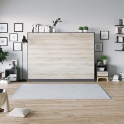 SMARTBett Schrankbett Horizontal 140x200 Anthrazit/Eiche Sonoma Lattenrost Komfort Griff Lang
