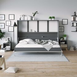 SMARTBett Schrankbett Horizontal 140x200 Anthrazit/Eiche Sonoma Lattenrost Komfort Griff Lang