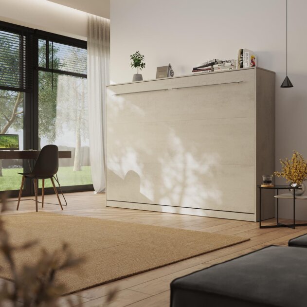 Aktion Neu!!! SMARTBett Schrankbett Standard Komfort 140x200 Horizontal Beton/Beton mit Gasdruckfedern