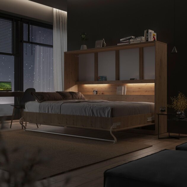 SMARTBett Schrankbett Horizontal 140x200 Weiss/Weiss Lattenrost Classic Griff Lang Foto 25