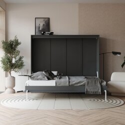 SMARTBett Schrankbett Classic Horizontal 140x200 Anthrazit/Anthrazit geriffelt