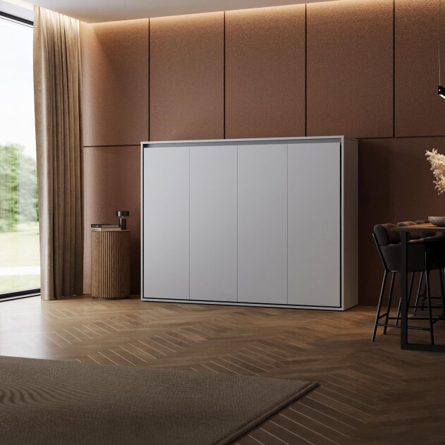 SMARTBett Schrankbett M2 Horizontal 140x200 Perlgrau/Perlgrau mit Polsterrahmen
