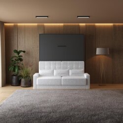 SMARTBett Schrankbett M1 Vertikal mit Sofa 180x200 Anthrazit/Anthrazit mit Polsterrahmen Sofa Weiss 11cm Armlehne