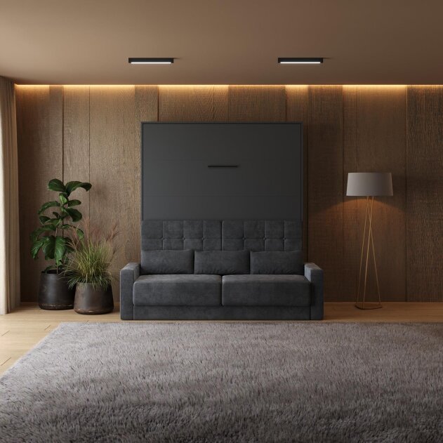 SMARTBett Schrankbett M1 Vertikal mit Sofa 180x200 Anthrazit/Anthrazit mit Polsterrahmen Sofa Anthrazit 11cm Armlehne