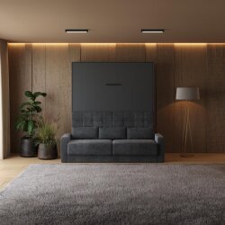 SMARTBett Schrankbett M1 Vertikal mit Sofa 180x200 Anthrazit/Anthrazit mit Polsterrahmen Sofa Anthrazit 11cm Armlehne