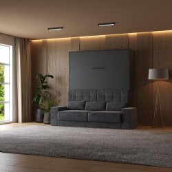 SMARTBett Schrankbett M1 Vertikal mit Sofa 180x200 Anthrazit/Anthrazit mit Polsterrahmen Sofa Anthrazit mit Schubladen