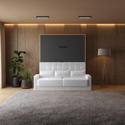 SMARTBett Schrankbett M1 Vertikal mit Sofa 180x200 Kaiserberg Eiche/Anthrazit mit Polsterrahmen Sofa Weiss 11cm Armlehne