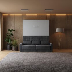 SMARTBett Schrankbett M1 Vertikal mit Sofa 180x200 Perlgrau/Perlgrau mit Polsterrahmen Sofa Anthrazit 11cm Armlehne