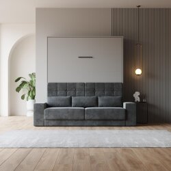 SMARTBett Schrankbett M1 Vertikal mit Sofa 180x200 Perlgrau/Perlgrau mit Polsterrahmen Sofa Anthrazit mit Schubladen