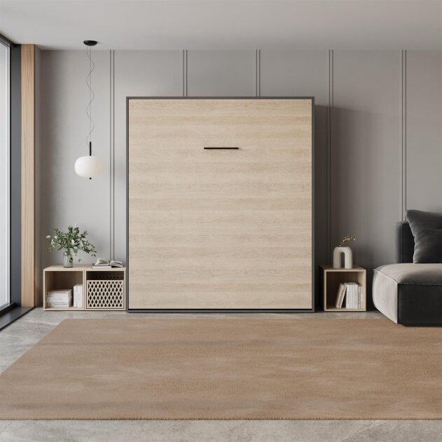 SMARTBett Schrankbett M3 Vertikal 160x200 Anthrazit/Kaiserberg Eiche mit Polsterrahmen