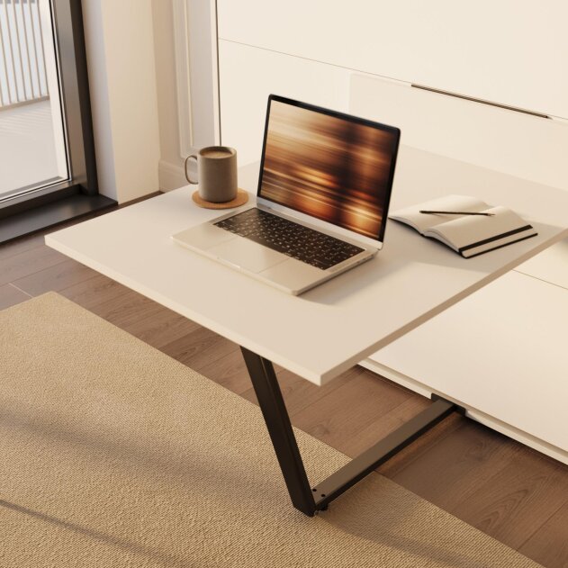 SMARTBett Schrankbett M3 Vertikal mit Tisch 180x200 Weiss/Weiss ohne Polsterrahmen
