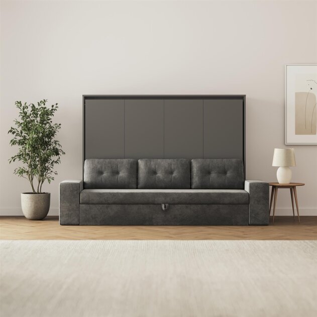 SMARTBett Schrankbett M2 Horizontal mit Sofa 140x200 Anthrazit/Anthrazit mit Polsterrahmen Sofa Anthrazit 11 cm Armlehnen