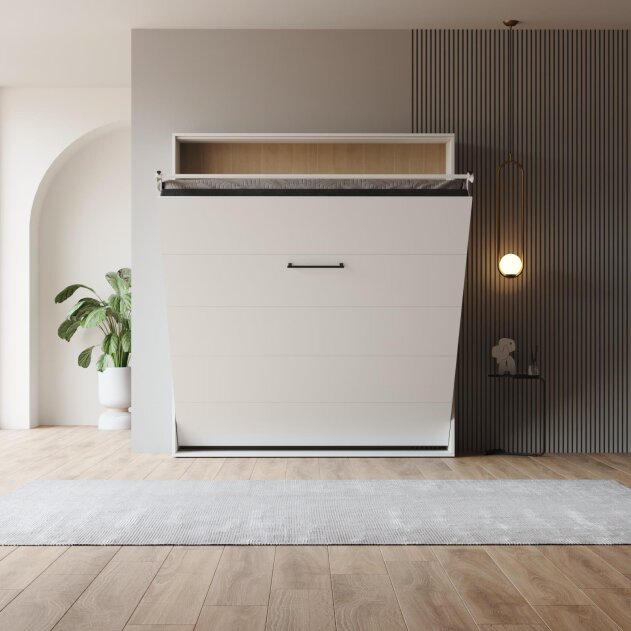 Schrankbett M1 160x200 Vertikal Weiss LIMITED EDITION! - Rückwand Kaiserberg Eiche