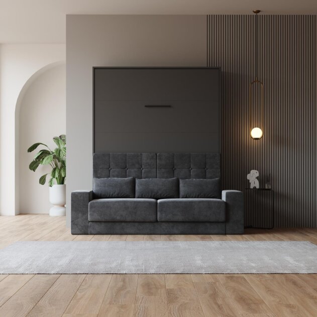 SMARTBett Schrankbett M1 Vertikal mit Sofa 160x200 Anthrazit/Anthrazit mit Polsterrahmen Sofa Anthrazit mit Stauraum