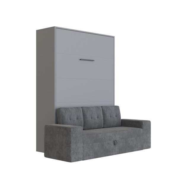 SMARTBett Schrankbett M3 Vertikal mit Sofa 140x200 Anthrazit/Anthrazit mit Polsterrahmen Sofa Anthrazit 26cm Armlehne
