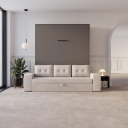 SMARTBett Schrankbett M3 Vertikal mit Sofa 160x200 Anthrazit/Anthrazit mit Polsterrahmen Sofa Sandgrau 26cm Armlehne