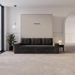 SMARTBett Schrankbett M3 Vertikal mit Sofa 160x200 Perlgrau/Perlgrau mit Polsterrahmen Sofa Anthrazit mit Schubladen