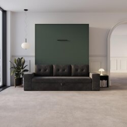 SMARTBett Schrankbett M3 Vertikal mit Sofa 160x200 Steingrün/Steingrün mit Polsterrahmen Sofa Anthrazit 11cm Armlehne