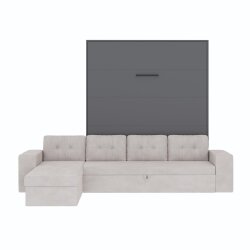 SMARTBett Schrankbett M3 Vertikal mit Ecksofa 160x200 Anthrazit/Anthrazit mit Polsterrahmen Ecksofa Sandgrau 26cm Armlehne