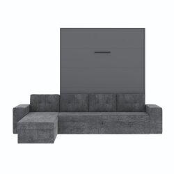 SMARTBett Schrankbett M3 Vertikal mit Ecksofa 160x200 Anthrazit/Anthrazit mit Polsterrahmen Ecksofa Anthrazit 11cm Armlehne