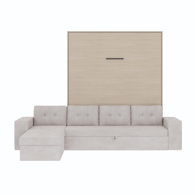 SMARTBett Schrankbett M3 Vertikal mit Ecksofa 160x200 Kaiserberg Eiche/Kaiserberg Eiche mit Polsterrahmen Ecksofa Sandgrau mit Schubladen