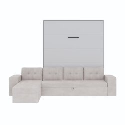 SMARTBett Schrankbett M3 Vertikal mit Ecksofa 160x200 Perlgrau/Perlgrau mit Polsterrahmen Ecksofa Sandgrau 11cm Armlehne