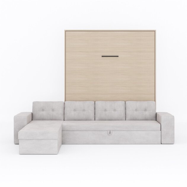SMARTBett Schrankbett M3 Vertikal mit Ecksofa 180x200 Kaiserberg Eiche/Kaiserberg Eiche mit Polsterrahmen Ecksofa Sandgrau 11cm Armlehne
