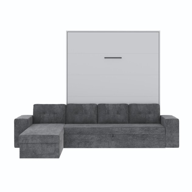 SMARTBett Schrankbett M3 Vertikal mit Ecksofa 180x200 Perlgrau/Perlgrau mit Polsterrahmen Ecksofa Anthrazit mit Stauraum