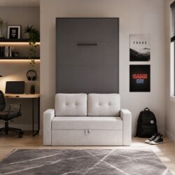 SMARTBett Schrankbett M3 Vertikal mit Sofa 100x200 Anthrazit/Anthrazit mit Polsterrahmen Sofa Sandgrau 26cm Armlehne Lesen Sie mehr SMARTBett Schrankbett M3 Vertikal mit Sofa 100x200 Anthrazit/Anthrazit mit Polsterrahmen Sofa Sandgrau 26cm Armlehne