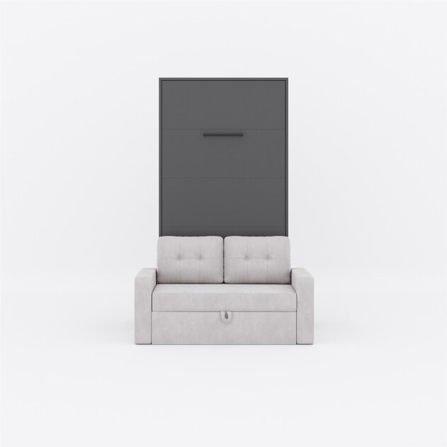SMARTBett Schrankbett M3 Vertikal mit Sofa 100x200 Anthrazit/Anthrazit mit Polsterrahmen Sofa Sandgrau mit Stauraum
