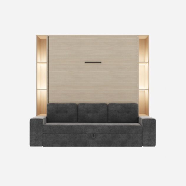 SMARTBett Schrankbett M3 (Tiefe 55cm) Vertikal inkl. 2x LED Regal STA.2.0021 160x200 cm-Kaiserberg Eiche-Sofa Anthrazit-Armlehnen 26 cm