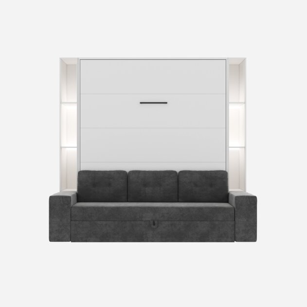 SMARTBett Schrankbett M3 (Tiefe 55cm) Vertikal inkl. 2x LED Regal STA.2.0021 180x200 cm-Weiss-Sofa Anthrazit-Armlehnen 26 cm