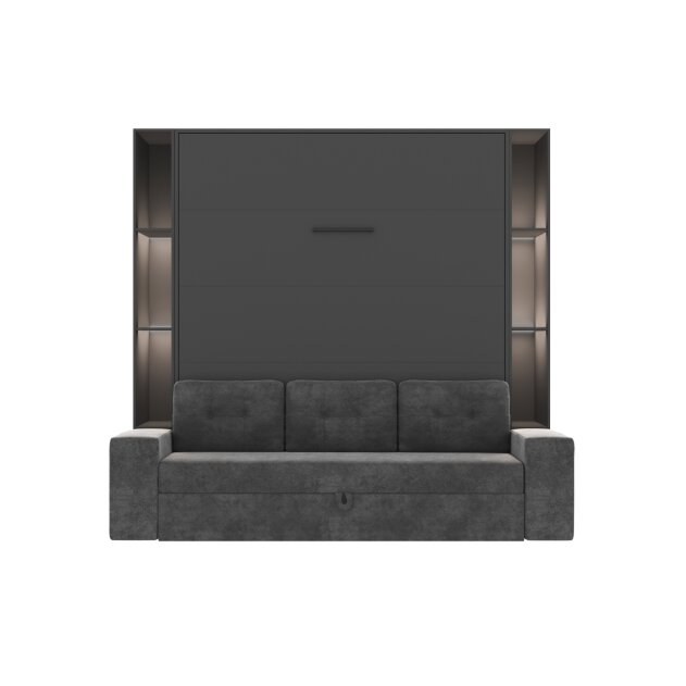 SMARTBett Schrankbett M3 (Tiefe 55cm) Vertikal inkl. 2x LED Regal STA.2.0021 180x200 cm-Anthrazit-Sofa Anthrazit-Armlehnen 26 cm mit Stauraum