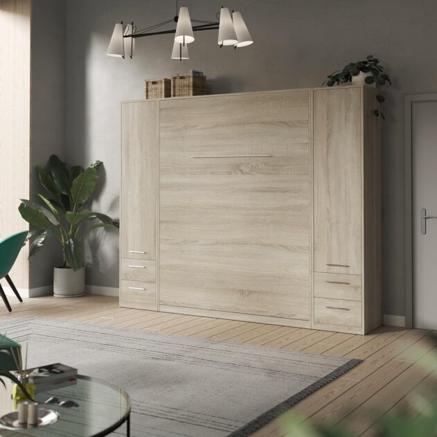 AKTION! NEU!!!  SMARTBett Wohnwand Set mit Schrankbett Standard 160x200 Vertikal + 2 x 50-Schränke Eiche Sonoma